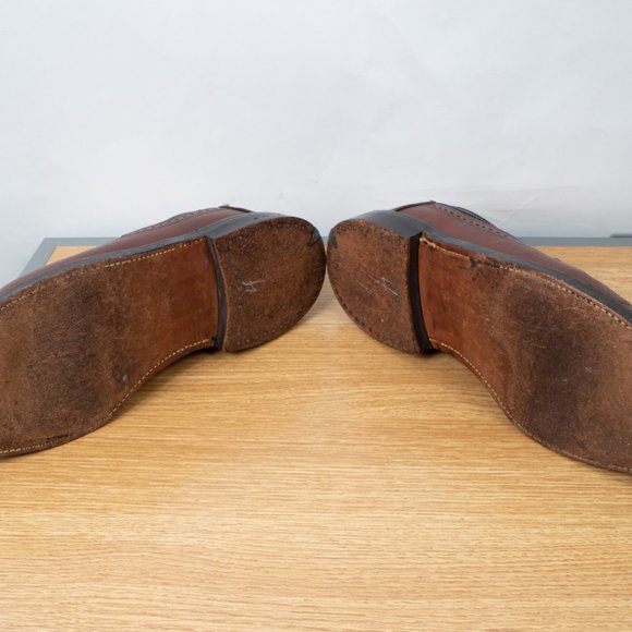 Allan Temple Brown Pebbled Wing Tip Shoes Leather Sole Size 10.5 E